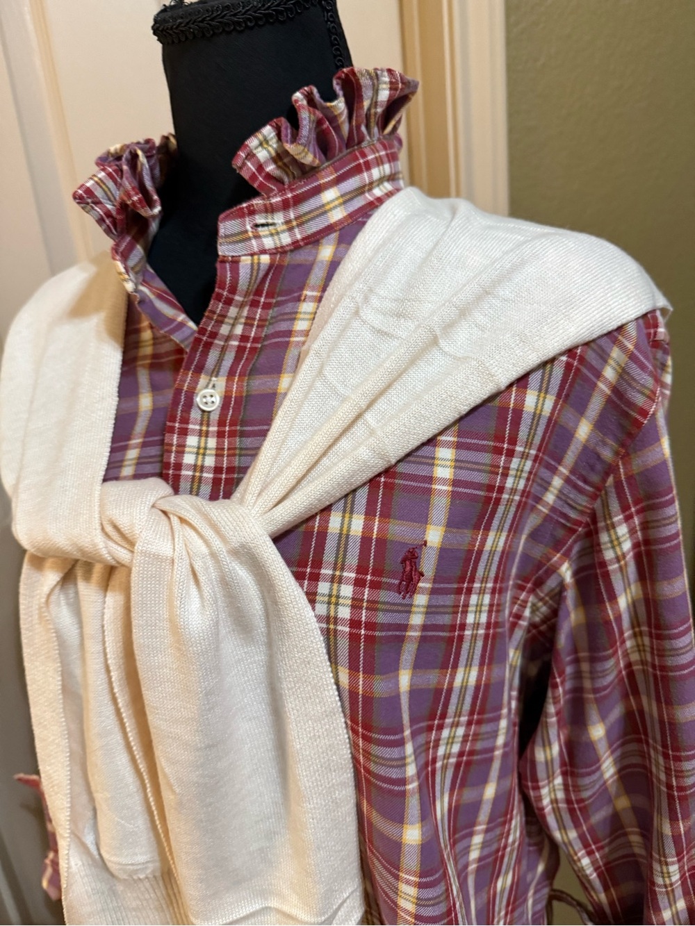 Plaid Ralph Lauren Ruffle-Collar Button-Down Shirt - Picture 5 of 11